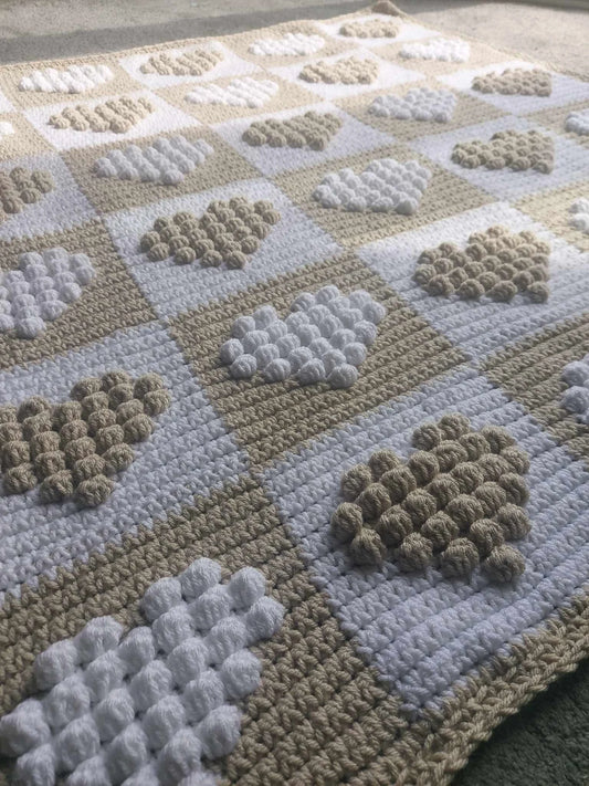 Crochet Blanket Pattern Chequered Hearts