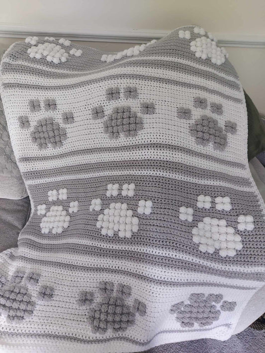 Crochet Pattern for Paw Prints Bobble Stitch Blanket